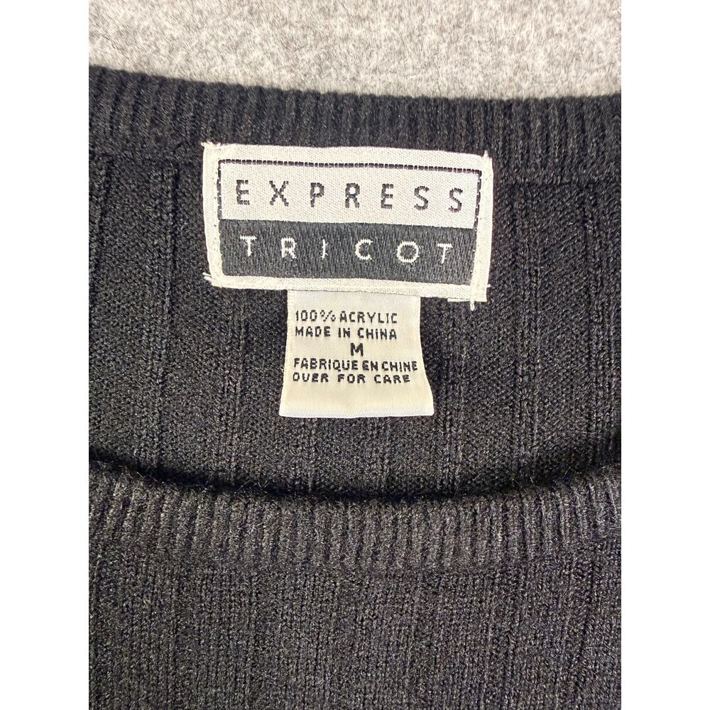 Vintage Express Tricot Black Ribbed Sweater Shoulder Pads 90s Womens Medium - Picture 4 of 6